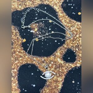 Elegant Moissanite  Silver tone "Evil Eye" Pendant Necklace